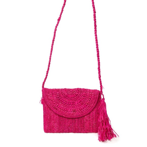 MAR Y SOL NAOMI CROSSBODY BAG HOT PINK STRAW - Picture 1 of 3